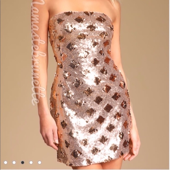 Lulu's Rose Gold Sequin Strapless Bodycon Mini Dress - Picture 5 of 16
